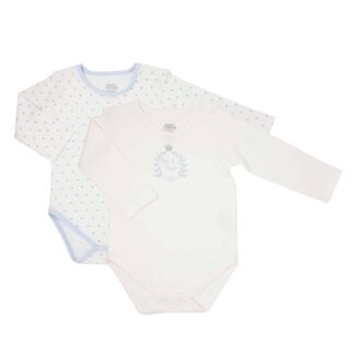 BABY CORNER 2er Set Baby-Jungen Bodies "Born as a Prince" mit Krönchen-Muster in Blau – jetzt kaufen bei Lifetex-Heimtextilien.de