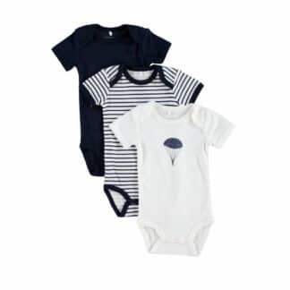 NAME IT 3er Pack Baby-Jungen Kurzarm Bodies Balloon in Dunkelblau/Weiß – jetzt kaufen bei Lifetex-Heimtextilien.de
