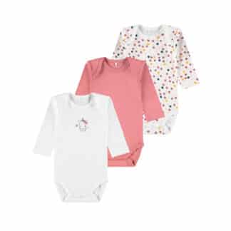 NAME IT 3er Pack Baby-Mädchen Langarm Bodies Einhorn Punkte in Weiß/Altrosa – jetzt kaufen bei Lifetex-Heimtextilien.de
