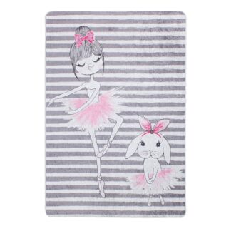 Kinderteppich Ballerina und Hase Streifen | ca. 120 x 180 cm – jetzt kaufen bei Teppich-kaufen-XXL.de